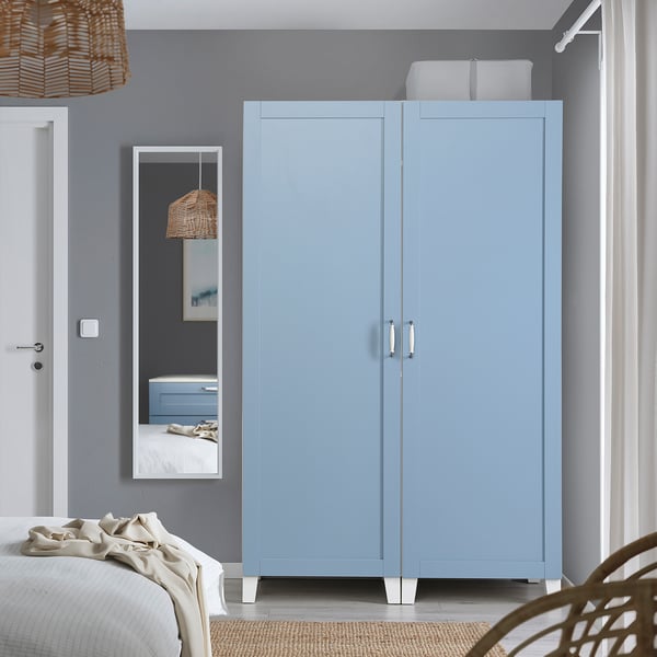 PLATSA - PLATSA Wardrobe with 2 doors, white/Sannidal blue, 120x57x191 cm