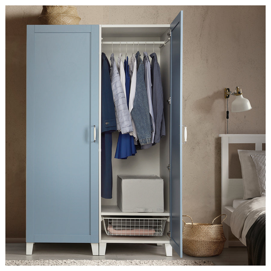 PLATSA wardrobe with 2 doors, white/Sannidal blue, 120.0x191.0x57 cm