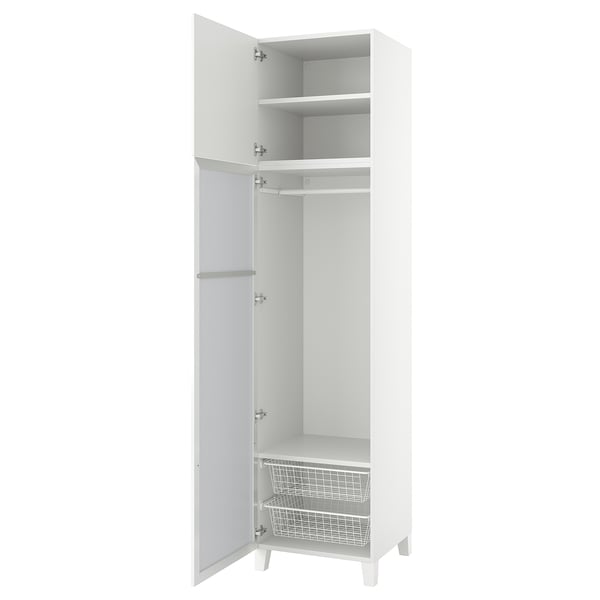 PLATSA wardrobe with 2 doors, white STRAUMEN mirror glass/FONNES white, 60x57x251 cm