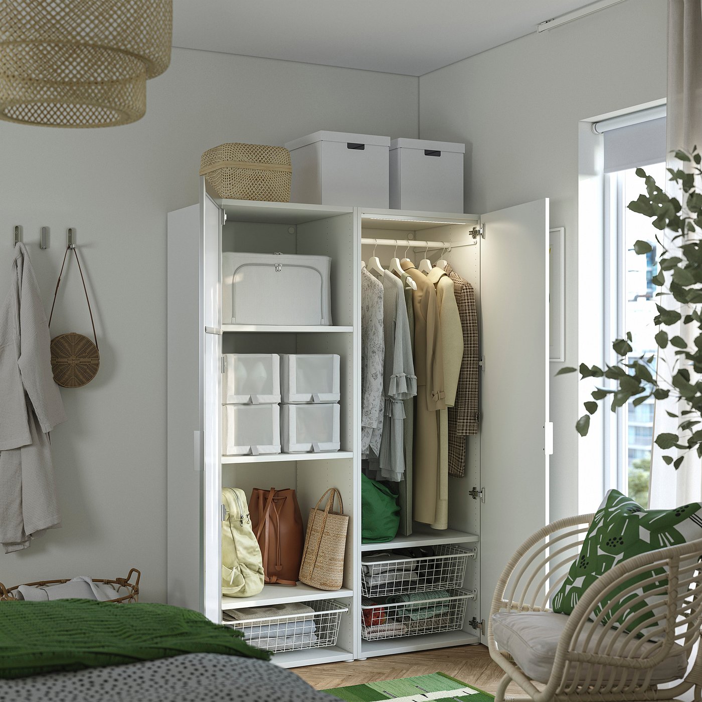 PLATSA wardrobe with 2 doors, white STRAUMEN mirror glass/FONNES white, 120x57x181 cm