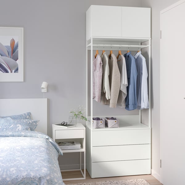 PLATSA wardrobe with 2 doors+3 drawers, white/Fonnes white, 80x42x221 cm