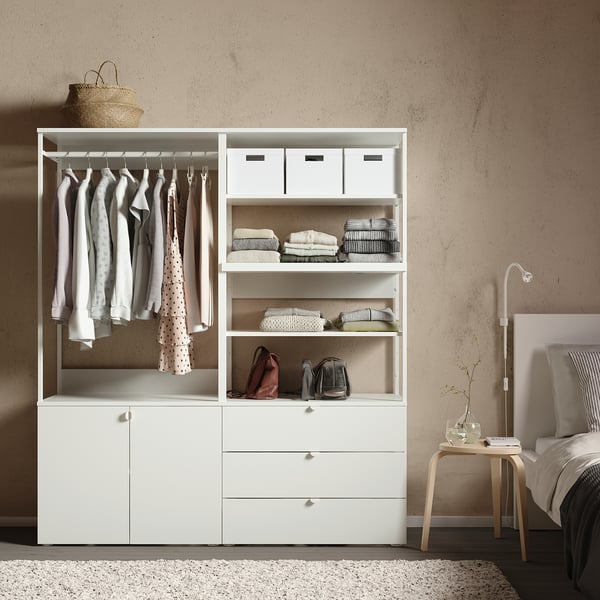 PLATSA wardrobe with 2 doors+3 drawers, white/Fonnes white, 160x42x181 cm