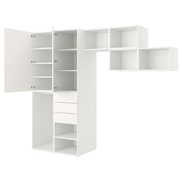PLATSA wardrobe with 2 doors+3 drawers, white/FONNES white, 300x57x241 cm