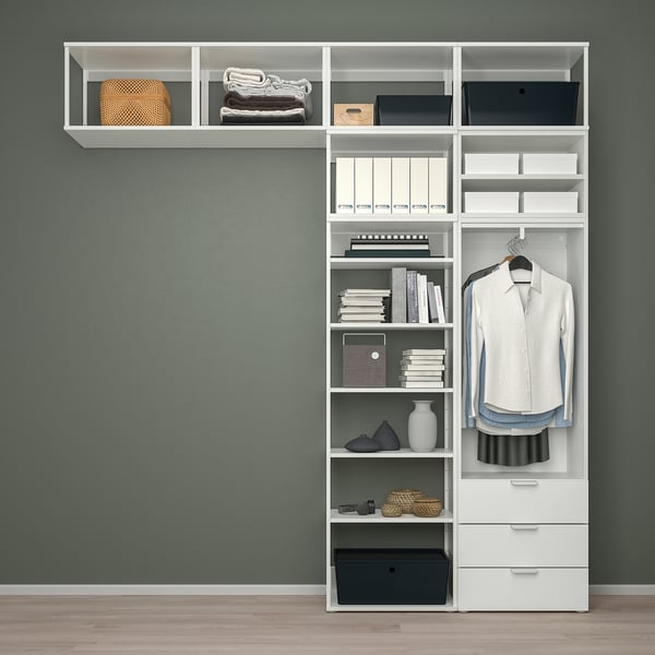 PLATSA wardrobe with 2 doors+3 drawers, white/Fonnes white, 240x42x261 cm
