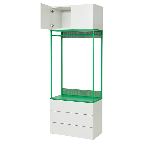 PLATSA wardrobe with 2 doors+3 drawers, white/Fonnes green, 80x42x221 cm