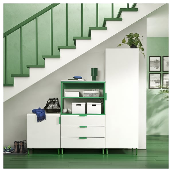 PLATSA wardrobe with 2 doors+3 drawers, white Fonnes/green, 200x42x191 cm