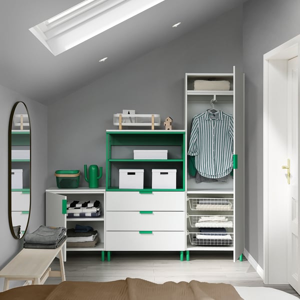 PLATSA - PLATSA Wardrobe with 2 doors+3 drawers, white Fonnes/green, 200x42x191 cm