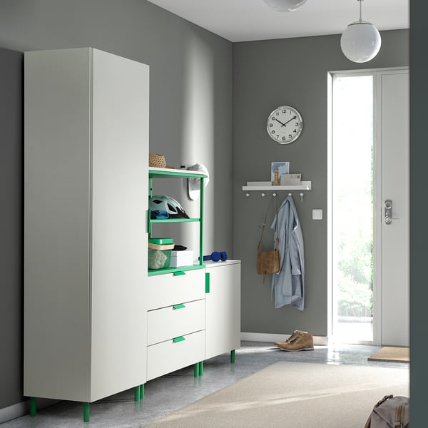 PLATSA wardrobe with 2 doors+3 drawers, white Fonnes/green, 200x42x191 cm
