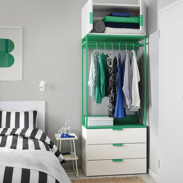 PLATSA - PLATSA Wardrobe with 2 doors+3 drawers, white/Fonnes green, 80x42x221 cm