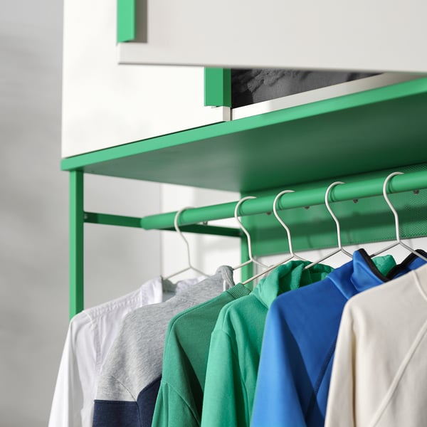 PLATSA wardrobe with 2 doors+3 drawers, white/Fonnes green, 80x42x221 cm