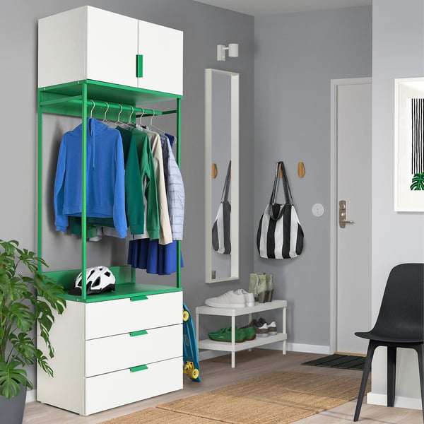 PLATSA - PLATSA Wardrobe with 2 doors+3 drawers, white/Fonnes green, 80x42x221 cm