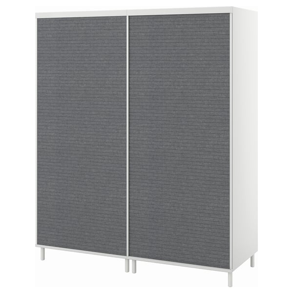 PLATSA wardrobe with 2 sliding doors, white Larkollen/dark grey, 160x57x191 cm