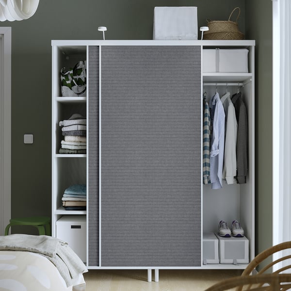 PLATSA - PLATSA Wardrobe with 2 sliding doors, white Larkollen/dark grey, 160x57x191 cm
