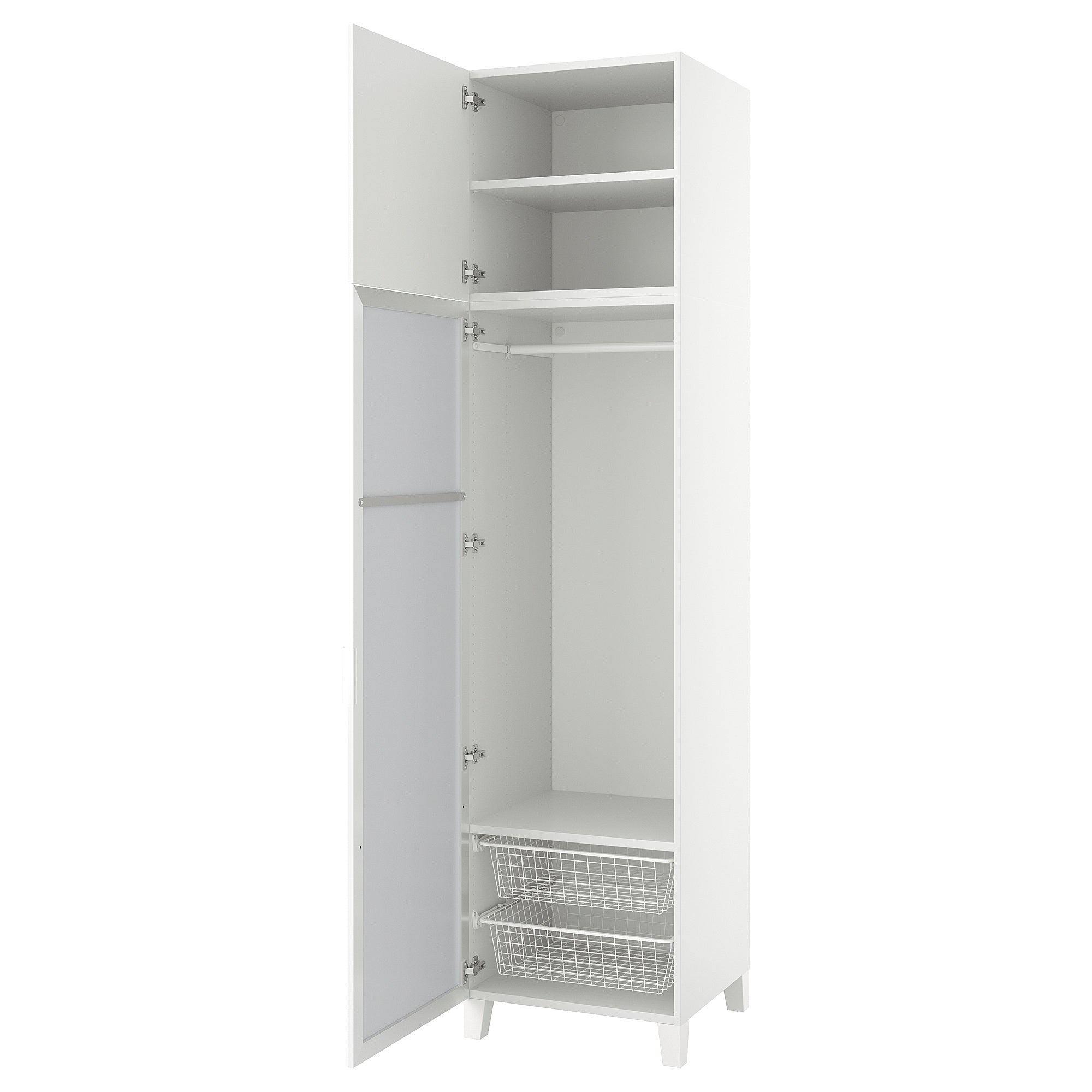 PLATSA wardrobe with 2 doors, white STRAUMEN mirror glass/FONNES white, 60x57x251 cm