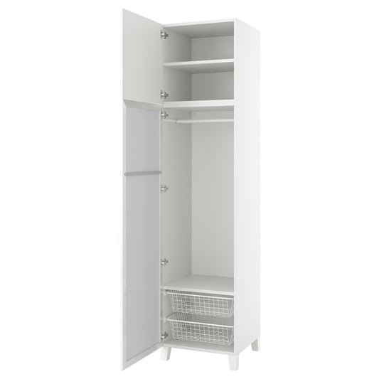 PLATSA wardrobe with 2 doors, white STRAUMEN mirror glass/FONNES white, 60.0x251.0x57 cm