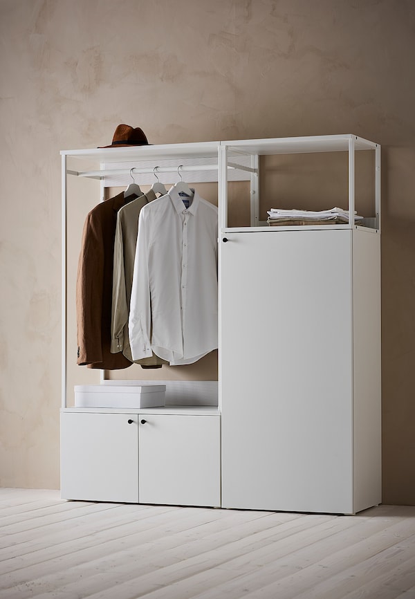 PLATSA - Wardrobe with 3 doors, white/Fonnes white, 140x42x161 cm