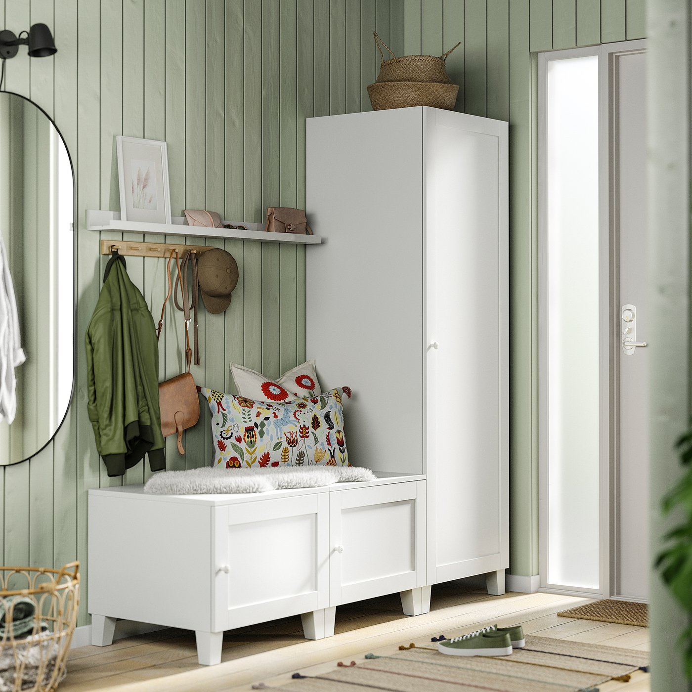 PLATSA wardrobe with 3 doors, white/Sannidal white, 180x57x191 cm