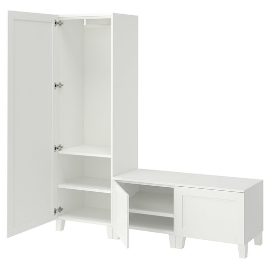 PLATSA wardrobe with 3 doors, white/Sannidal white, 180x42x191 cm