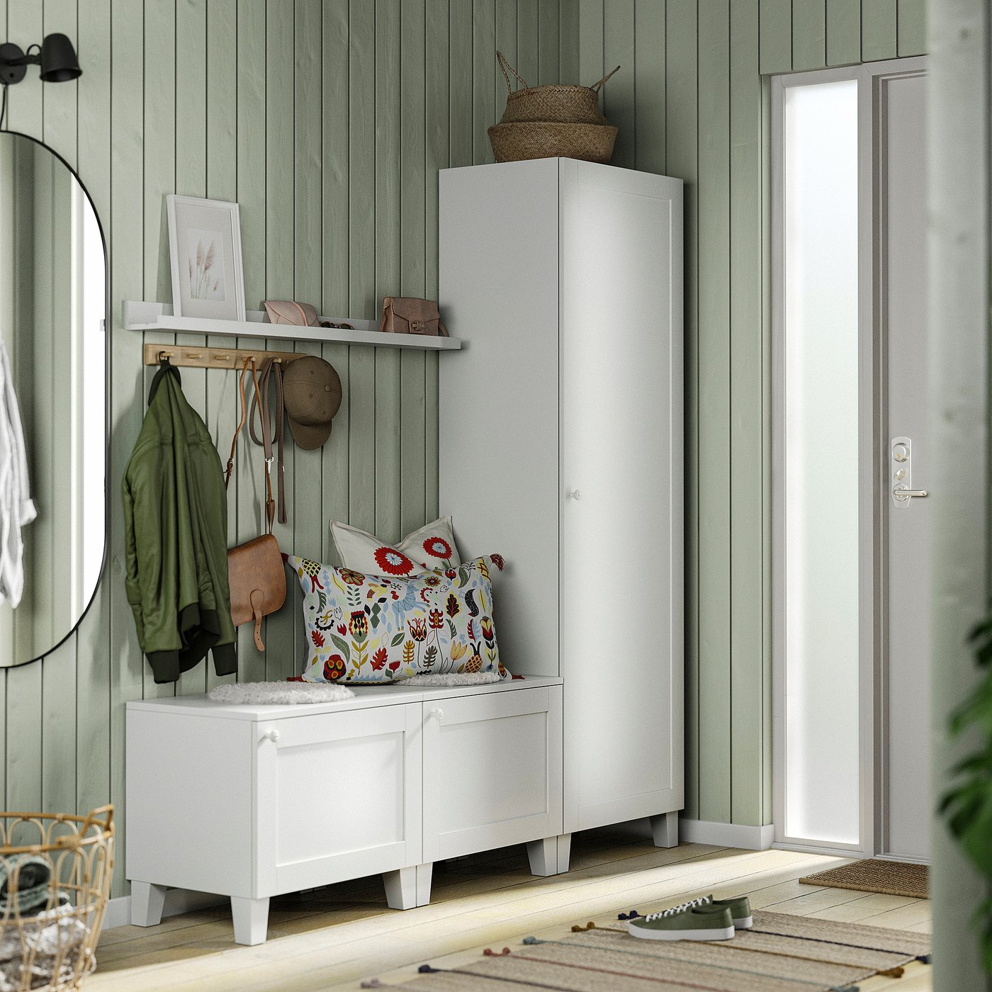 PLATSA wardrobe with 3 doors, white/Sannidal white, 180x42x191 cm