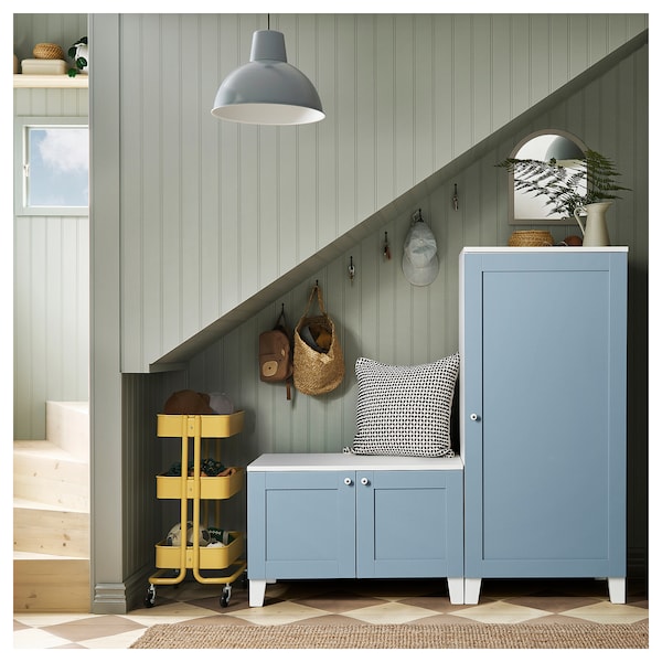 PLATSA wardrobe with 3 doors, white/Sannidal blue, 140x57x133 cm