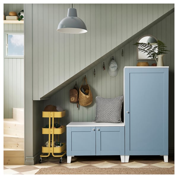 PLATSA - PLATSA Wardrobe with 3 doors, white/Sannidal blue, 140x57x133 cm