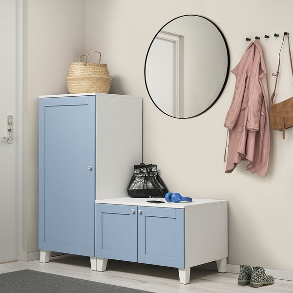 PLATSA wardrobe with 3 doors, white/Sannidal blue, 140x57x133 cm