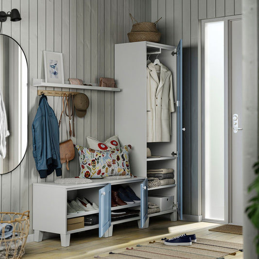 PLATSA wardrobe with 3 doors, white/Sannidal blue, 180x42x191 cm