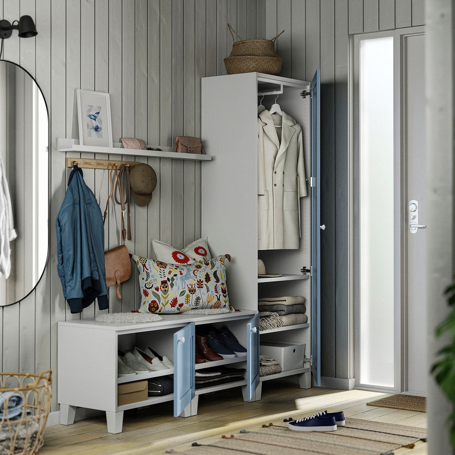 PLATSA wardrobe with 3 doors, white/Sannidal blue, 180x42x191 cm