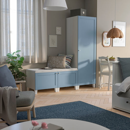 PLATSA wardrobe with 3 doors, white/Sannidal blue, 180x57x191 cm