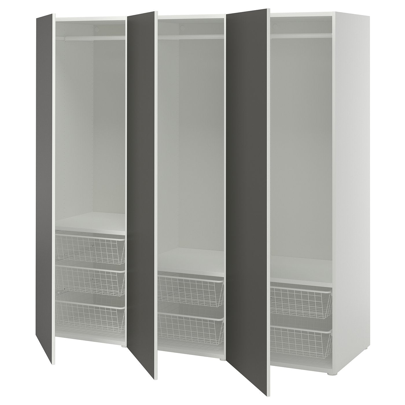 PLATSA wardrobe with 3 doors, white/SKATVAL dark grey, 180x57x181 cm
