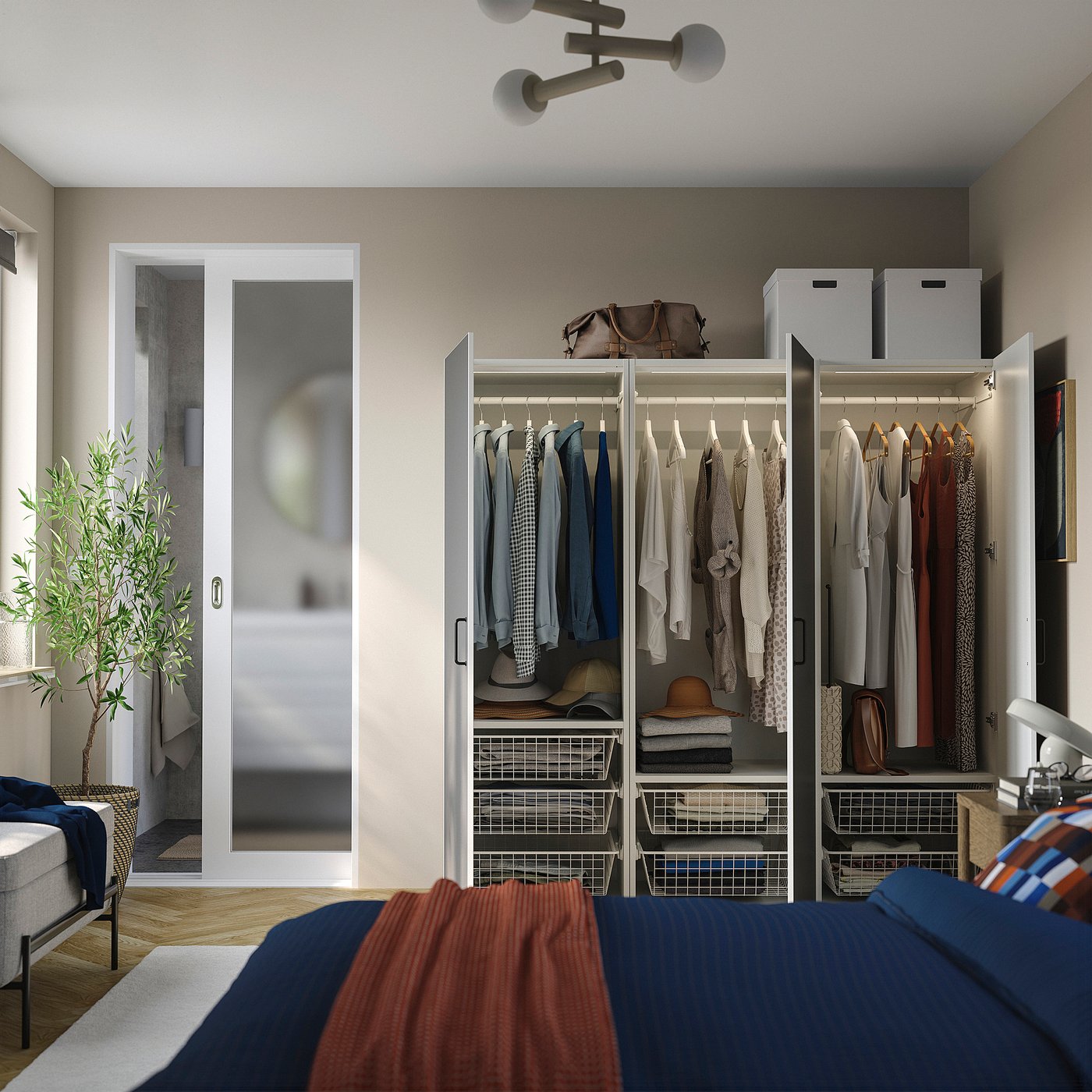 PLATSA wardrobe with 3 doors, white/SKATVAL dark grey, 180x57x181 cm