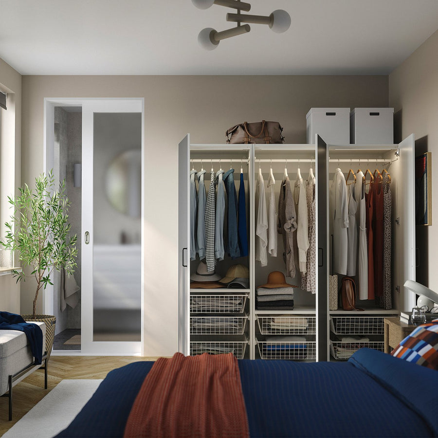 PLATSA wardrobe with 3 doors, white/SKATVAL dark grey, 180x57x181 cm