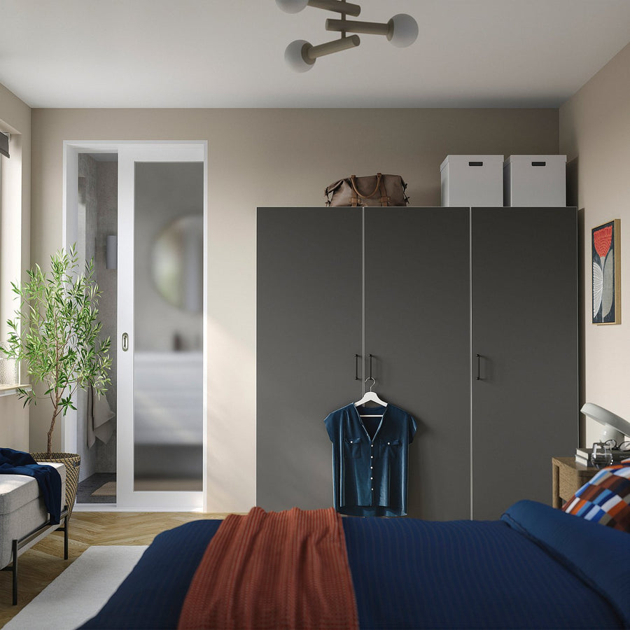 PLATSA wardrobe with 3 doors, white/SKATVAL dark grey, 180x57x181 cm