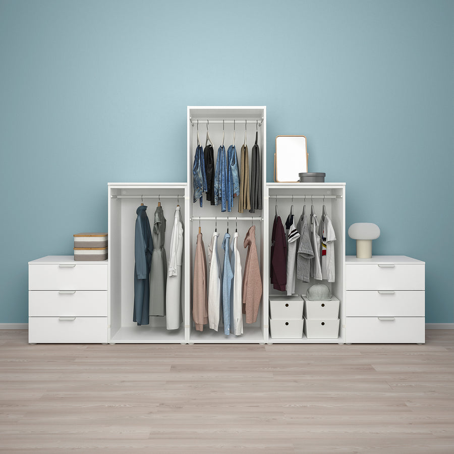 PLATSA wardrobe with 3 doors+6 drawers, white/Fonnes white, 300x57x181 cm