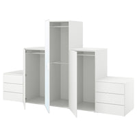 PLATSA wardrobe with 3 doors+6 drawers, white STRAUMEN mirror glass/FONNES white, 300x57x181 cm