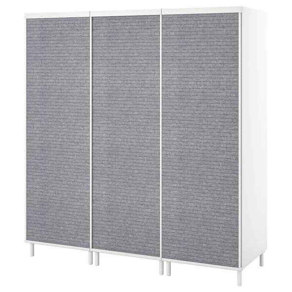PLATSA wardrobe with 3 sliding doors, white Larkollen/dark grey, 180x57x191 cm