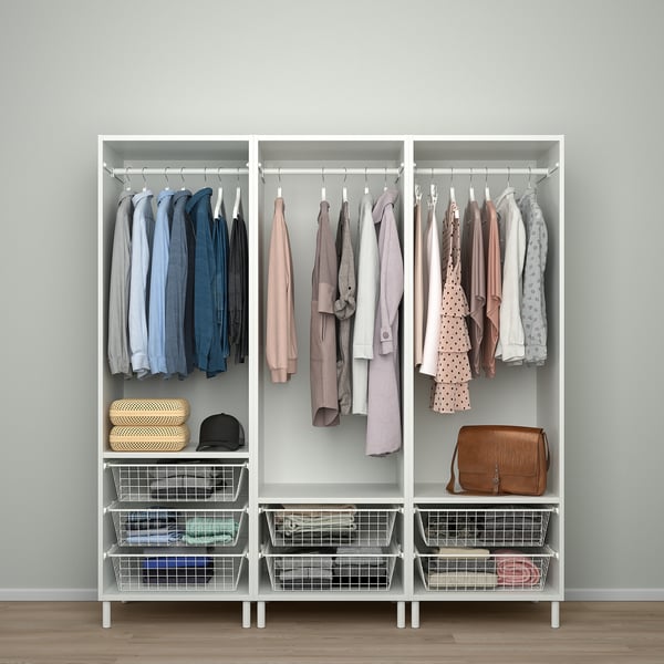 PLATSA wardrobe with 3 sliding doors, white Larkollen/dark grey, 180x57x191 cm