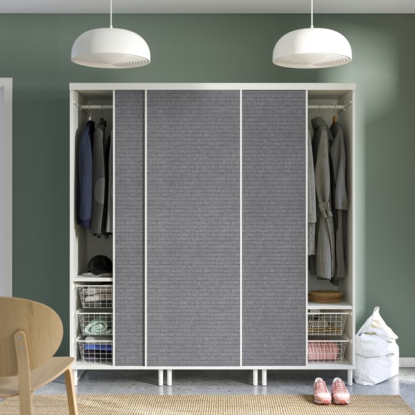 PLATSA wardrobe with 3 sliding doors, white Larkollen/dark grey, 180x57x191 cm