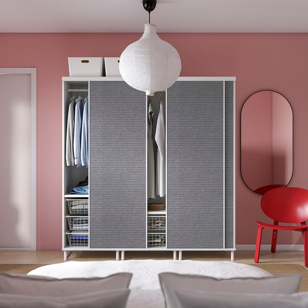 PLATSA - PLATSA Wardrobe with 3 sliding doors, white Larkollen/dark grey, 180x57x191 cm