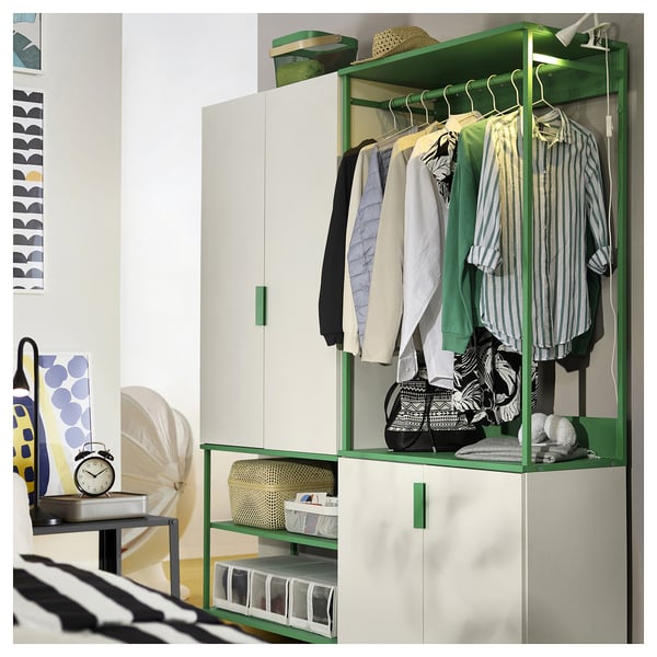 PLATSA wardrobe with 4 doors, white Fonnes/green, 160x42x191 cm