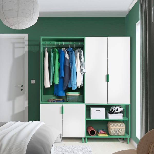 PLATSA wardrobe with 4 doors, white Fonnes/green, 160x42x191 cm