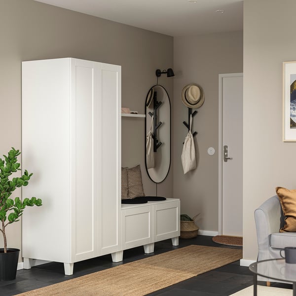 PLATSA wardrobe with 4 doors, white/Sannidal white, 200x57x191 cm