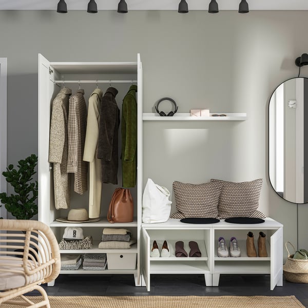 PLATSA wardrobe with 4 doors, white/Sannidal white, 200x57x191 cm