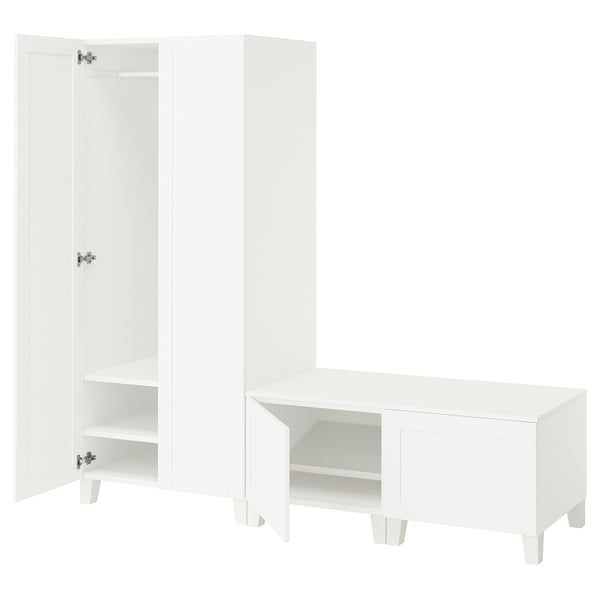 PLATSA wardrobe with 4 doors, white/Sannidal white, 200x57x191 cm