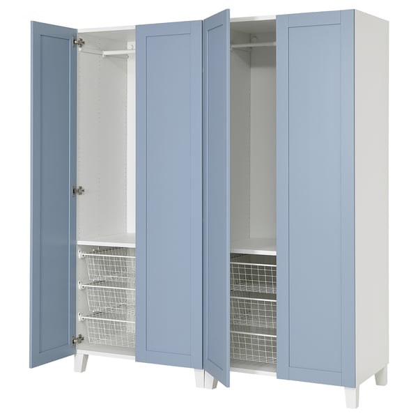 PLATSA wardrobe with 4 doors, white/Sannidal blue, 160x57x191 cm