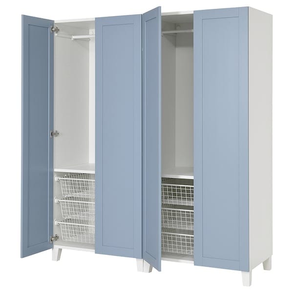 PLATSA - Wardrobe with 4 doors, white/Sannidal blue, 160x57x191 cm