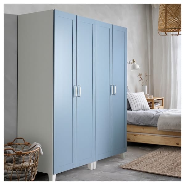 Ikea PLATSA - Wardrobe with 4 doors, white/Sannidal blue, 160x57x191 cm