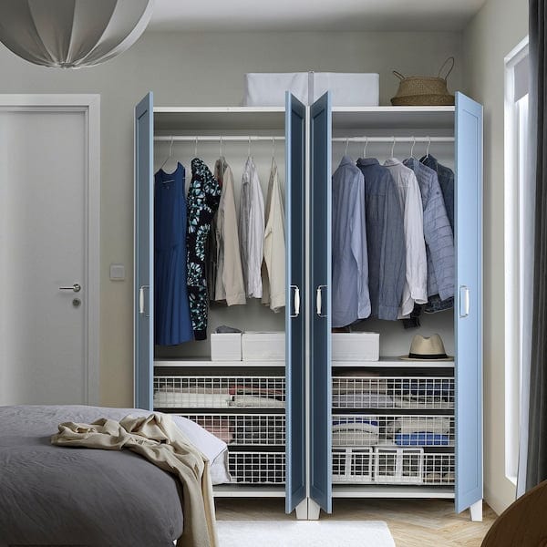 Ikea PLATSA - Wardrobe with 4 doors, white/Sannidal blue, 160x57x191 cm