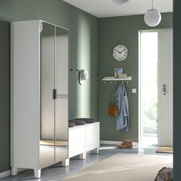 Ikea PLATSA - Wardrobe with 4 doors, white STRAUMEN mirror glass /FONNES white, 200x42x191 cm
