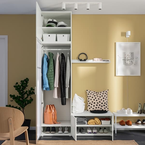 Ikea PLATSA - Wardrobe with 4 doors, white STRAUMEN mirror glass /FONNES white, 140x57x241 cm